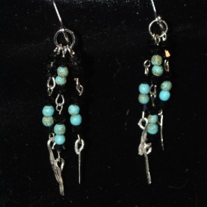 Turquoise, Silver & Onyx Bead Dangle Earrings