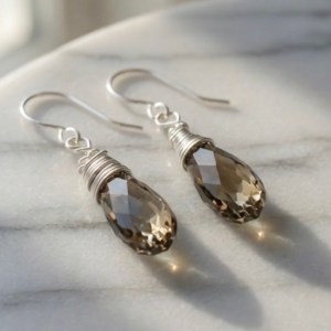Smoky Quartz .925 Silver Wrapped Teardrops