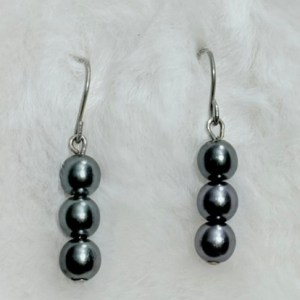 Grey Glass Pearl Drop Earrings