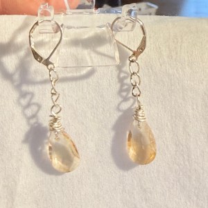 Golden Teardrop Crystals with Silver Lever back Earrings