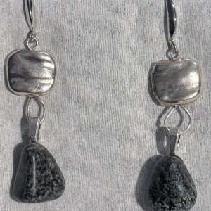 Serpentine Stone & Silver Dangle Earrings