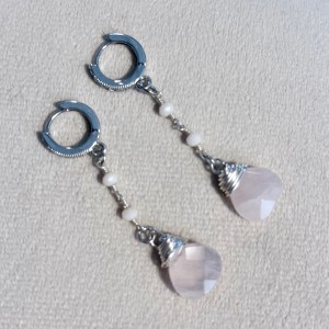 Rose Quartz Briolette & Crystal Earwires