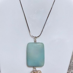 Green Chalcedony Rectangle 925 SS Pendant 18” Double Cord