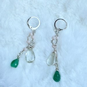 Green Onyx & Clear Crystal Drop Earrings
