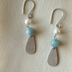 Amazonite, Pearl & Sterling Silver Teardrop Earrings