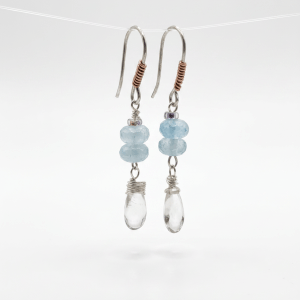 Aquamarine & Clear Quartz .925 Sterling Silver Earrings